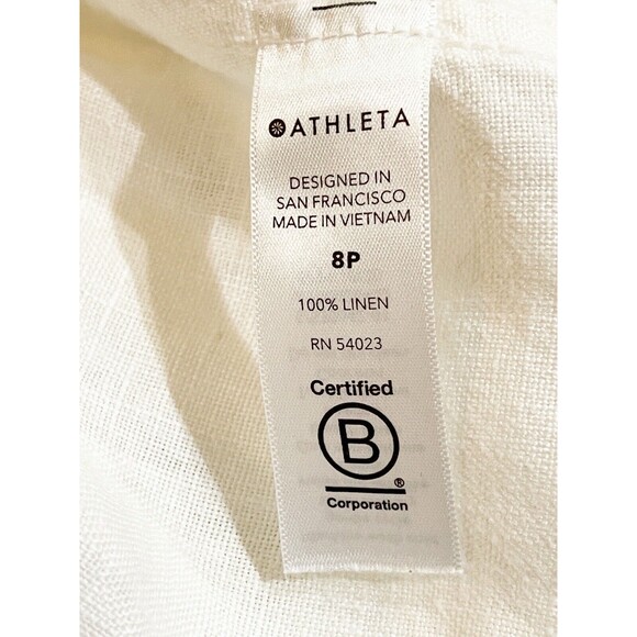Athleta Cabo Linen Joggers Pants Womens Size 8 Petite White Zip Pockets Pull On - Picture 14 of 15